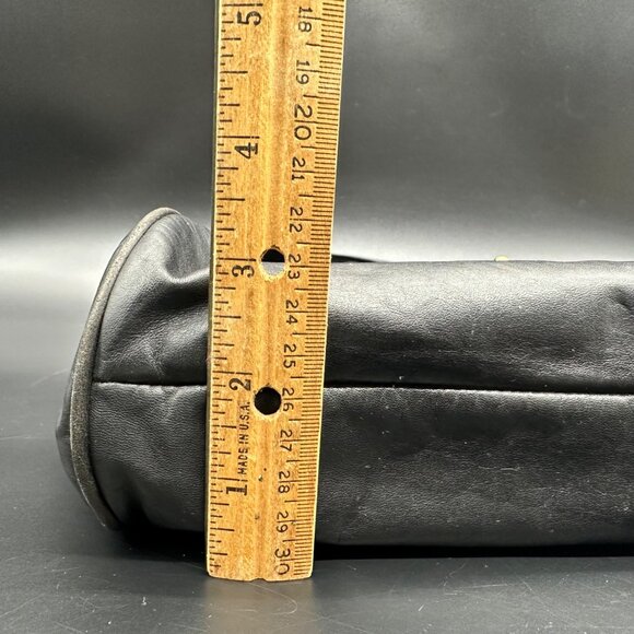 Vintage 1980s Judi Simon USA Black Leather Purse Rainbow Accents Shoulder Strap - Picture 8 of 12